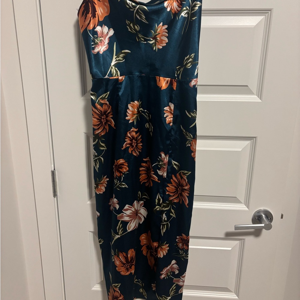SHEIN Floral Midi Dress - Teal and Orange